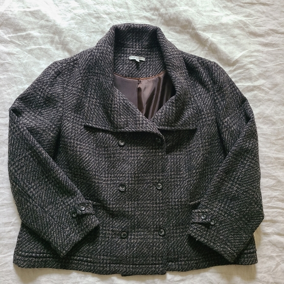 Dalia Collection Brown Houndstooth Wool Blend Double Breaster Blazer Coat - Picture 9 of 15